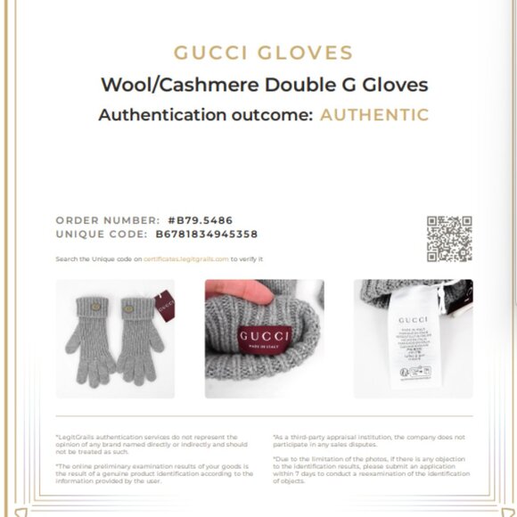 NWT Gucci Wool Cashmere Gloves with Double G Patch in Light Grey/Gold (S) - Picture 12 of 12